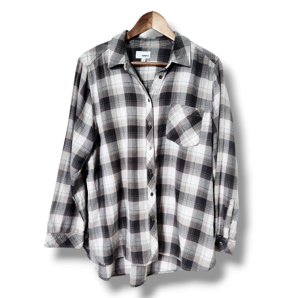 Sonoma Long Sleeve Plaid Flannel Button-Down Shirt | XL